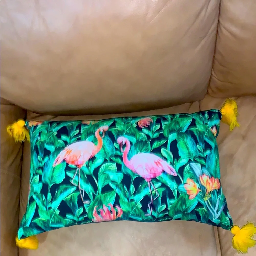 🇺🇸🎆 Pink Flamingos Tropical Throw Pillow NWT